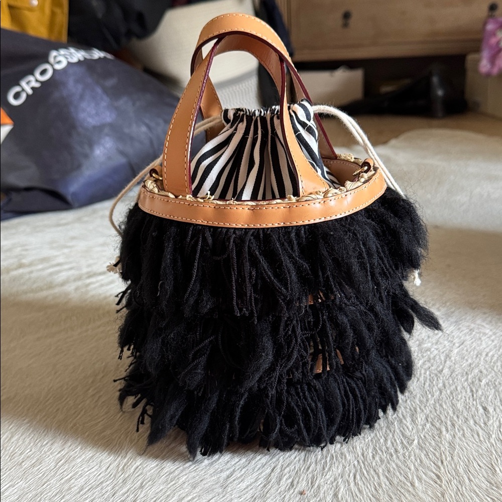 Black Fringe Bucket Bag